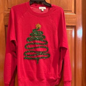 ANDREE BY UNIT Red Sweater with Green Christmas Tree